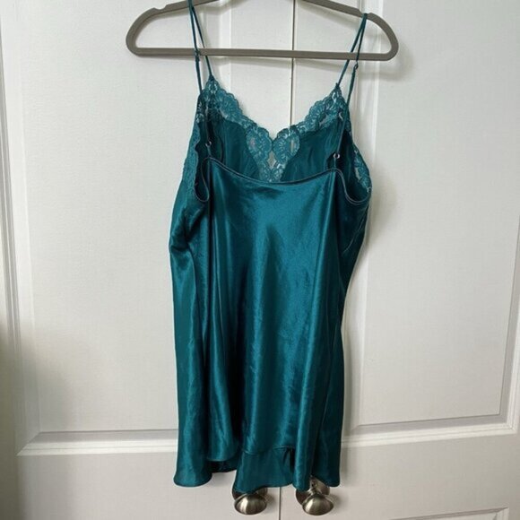 Vintage Womens 1x Slip Turquoise Satin Floral Made in USA Lace Lingerie Mini - Picture 3 of 8